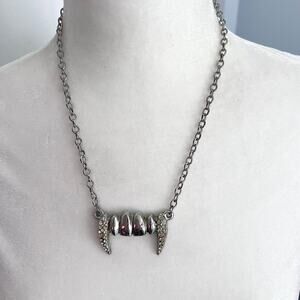 Silver Tone Rhinestone Studded Vampire Fang Necklace